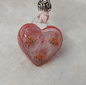 Pink Heart Glass Pendant Necklace - Women Jewelry